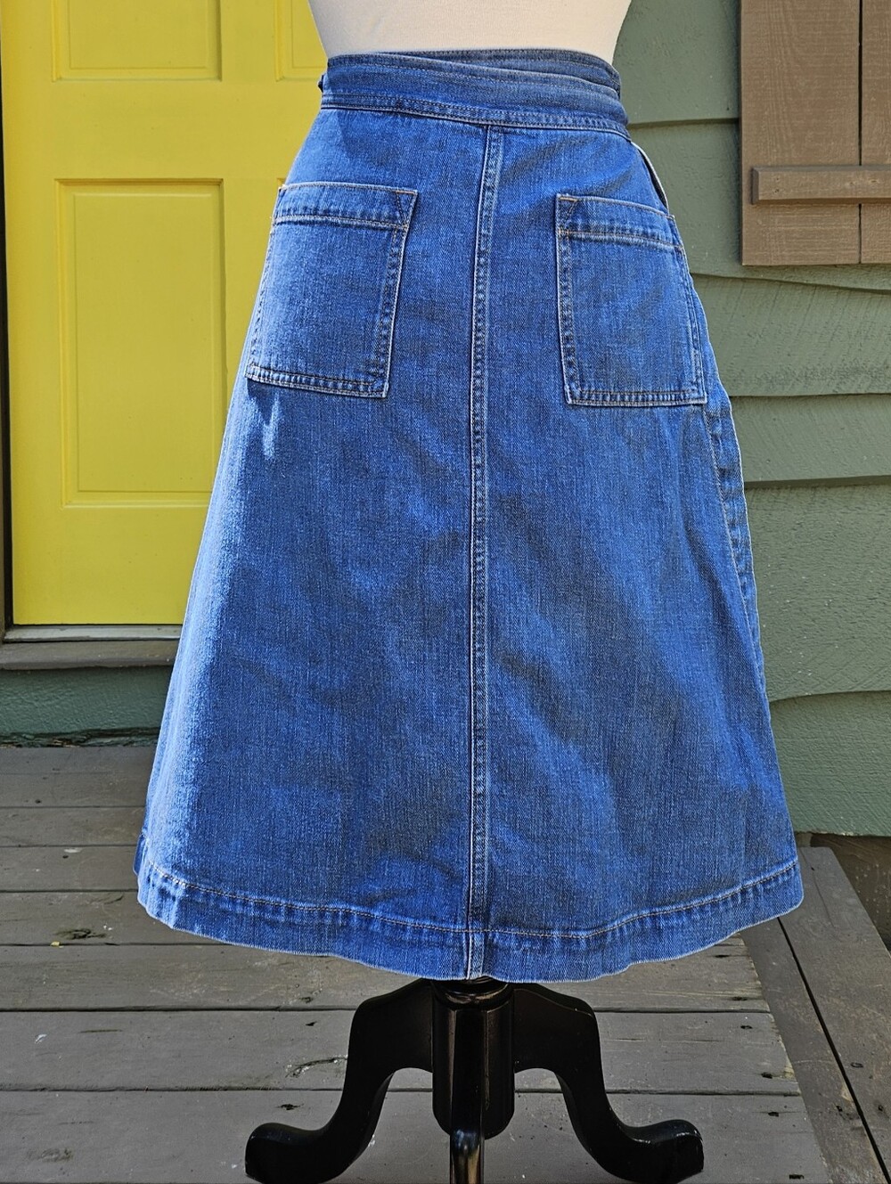 GAP Denim 100% Cotton Wrap A-Line Midi Skirt Tie Waist XS Blue - Picture 6 of 11
